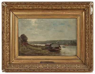 une image d'une peinture représentant un bateau sur une rivière