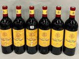 six bouteilles de vin rouge alignées sur une table