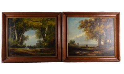paire de peintures à l'huile du XIXe siècle représentant un paysage champêtre