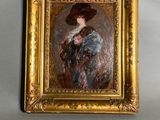 an image of a painting of a woman wearing a hat