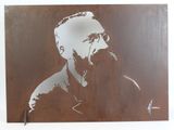 a picture of a man smoking a cigarette on a wall