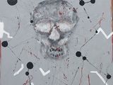 a painting of a skull on a wooden surface