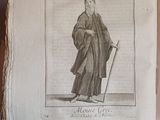 a drawing of a man in a robe holding a sword