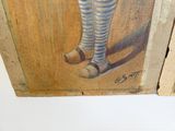 a picture of a painting of a woman in striped stockings