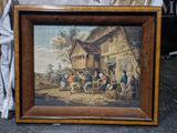 an image of a painting of a village scene in a wooden frame