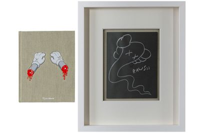 KAWS (° 1974) dessin original au feutre argenté sur une page…