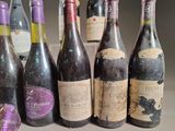 bottles of wine are lined up in a row on a counter