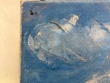 a painting of a blue sky with clouds on it