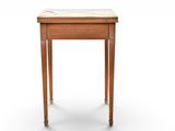 an image of a small wooden table with a marble top