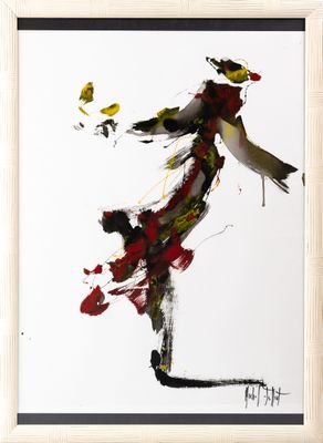 painting of a woman in a red dress with a butterfly in her hand