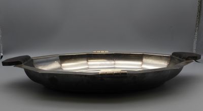 Panière en métal argenté, prises ébène, Art Déco vers 1930.