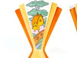 two vases with a picture of a farm and a house on them