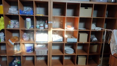 a room with a lot of shelves and a lot of items on the shelves
