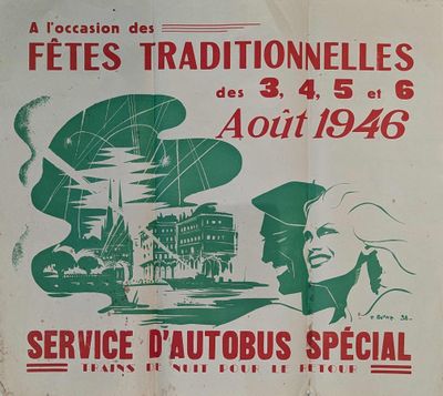 poster advertising service d ' autobus special de fetes traditionnelles