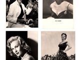 four black and white photos of a woman posing for a picture
