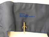 navy blue jacket with blue stitching and a gold buckle