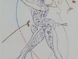 dessin représentant une femme en corset tenant un oiseau dans la main
