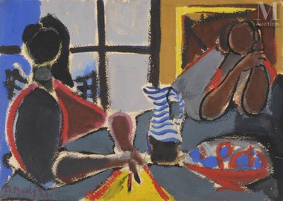 une peinture représentant une femme assise sur un canapé avec un chat