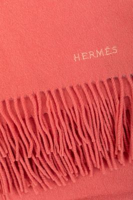 hermess cashmere scarf in coral pink with fringes
