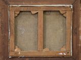 an old picture of a window with a wooden frame and a window pane