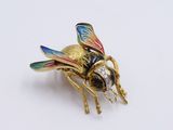 yellow, blue, green, and red bee brooch with diamond eyes