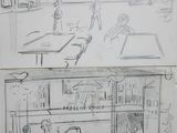 sketches of a kitchen and dining area in a small apartment