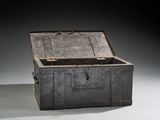 an old metal box with a lock on it