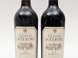 deux bouteilles de vin rouge posées l'une à côté de l'autre sur une surface blanche