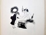 an old book with a black and white drawing of a woman in a bathtub