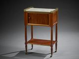 a small table with a glass top and a shelf on one side