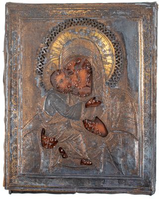 RUSSIE XIXE Icone de Vierge à l'Enfant