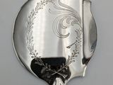 a silver hand mirror with a floral design on it