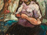 an oil painting of a woman holding a baby in her arms