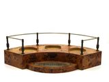 an image of a wooden table with a clock on it