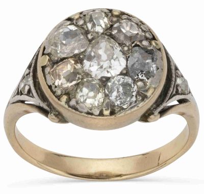 BAGUE 19E EN OR JAUNE 14K AVEC DIAMANTS, 19E SIÈCLE Bague en…