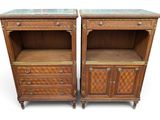 paire de tables de chevet françaises du XIXe siècle en noyer et marbre