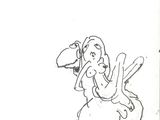 cartoon drawing of a bird sitting on a rock with a hat on