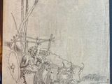 an old book with a drawing of a man on a horse pulling a cart
