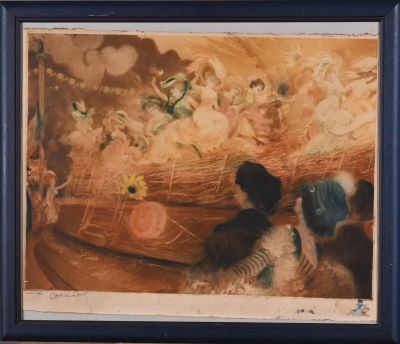 une photo d'un tableau représentant une femme et un chien