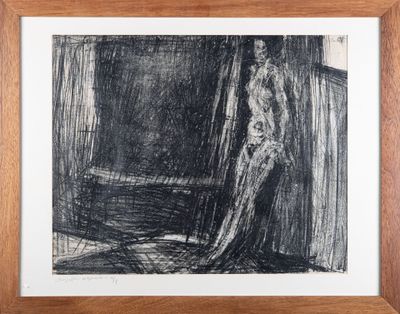 École du XXe. "Nu contre un mur", lithographie en noir et bl…