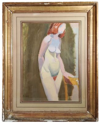 an oil painting of a woman in a white dress standing in front of a window