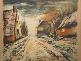 une image représentant une peinture d'une rue dans un village