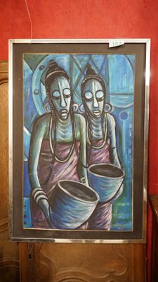 OKUKU "Les femmes porteuses d'eau" composition signée en bas… - Photo 1