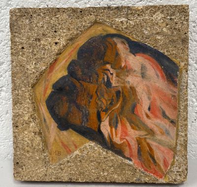 une image représentant un tableau où l'on voit une femme et un chat accroché au mur