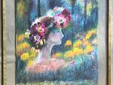 an oil painting of a woman with flowers in her hair