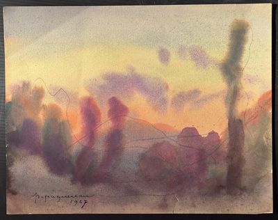 une image représentant un tableau représentant une scène désertique avec des cactus