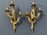 pair of antique brass wall sconces with flowers and leaves