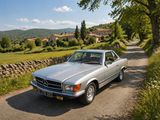 une Mercedes argentée garée sur le bord de la route