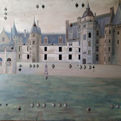 une peinture représentant un château sur le mur d'un bâtiment