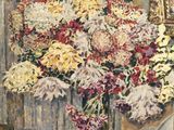 une peinture de fleurs dans un vase sur une table